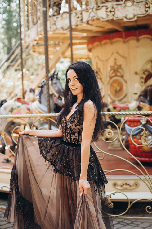Black ball gown long evening dress